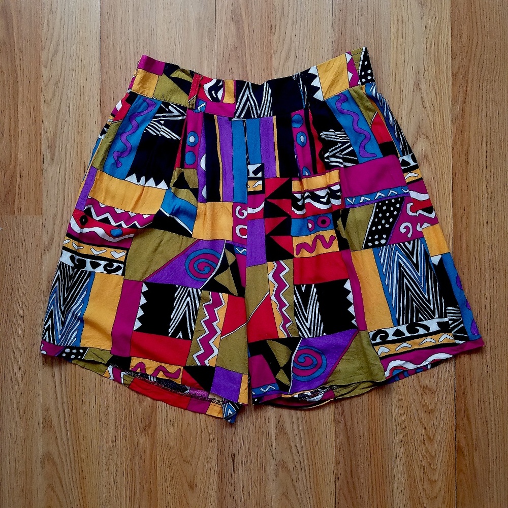 🧡VTG 80s 90s Colorful Funky Print Rayon Shorts